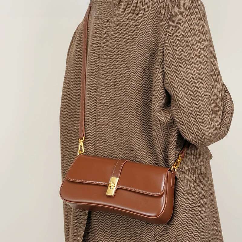 2025 New fashion Underarm Cowhide Genuine Leather Handbags Women Vintage Shoulder Bag Female Crossbody Bags