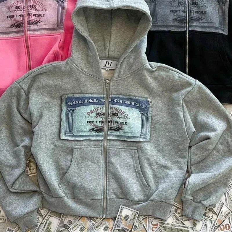 Autumn and winter retro mens printed hooded sweater Y2K style street casual clothing 250326