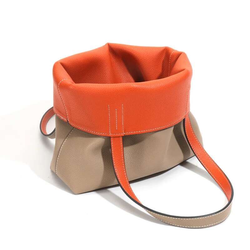 Customized Cow Leather Tote Commuter Women's Simple Causal Bucket Large Capacity Double Sided Shopping Shoulder Bag