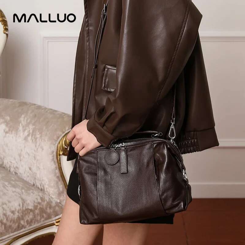 Women Natural Cow Genuine Leather Shoulder Bags Elegant Simple Medium Tote Bag Lady Soft Design Female Handbag