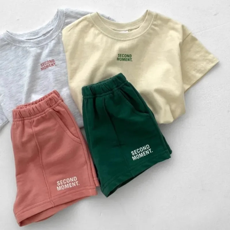 Summer Kids Clothes Set T-ShirtShorts Casual Outdoor Letters Print Suit Cotton Soft Breathable Two-Piece Kid Casual Tracksuits 250326