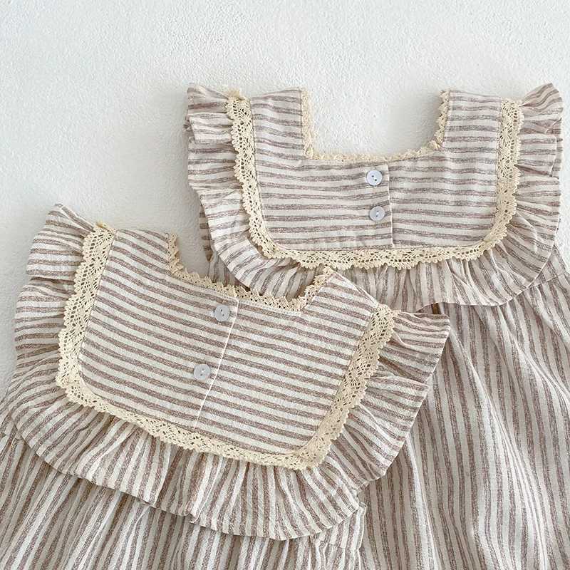 Sisters Clothes Kids Par dresses childrens baby girls jumpsuit sleeveless cotton striped summer baby girls princess dress Korean sled W250326