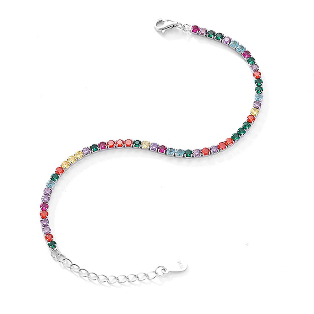 2.5/3mm Round Rainbow Tennis Necklace Womens Bracelet S925 Silver High Carbon Diamond Necklace Exquisite Jewelry 250322