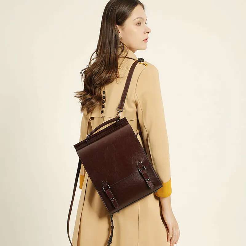 Genuine Leather Women Backpack Vintage College Style Student Back To School Cowhide Women's Bag Girl's Computer Backpacks
