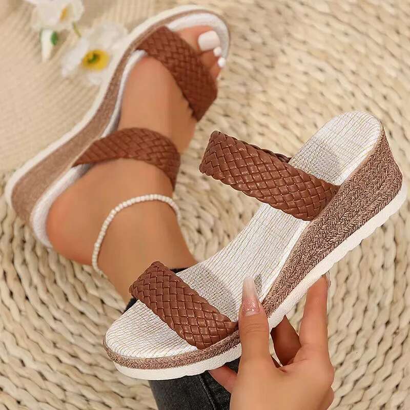 2025 Summer New Women's Bohemian Designer Fashion High Heel Sandals, Slope Heel Women's Slippers