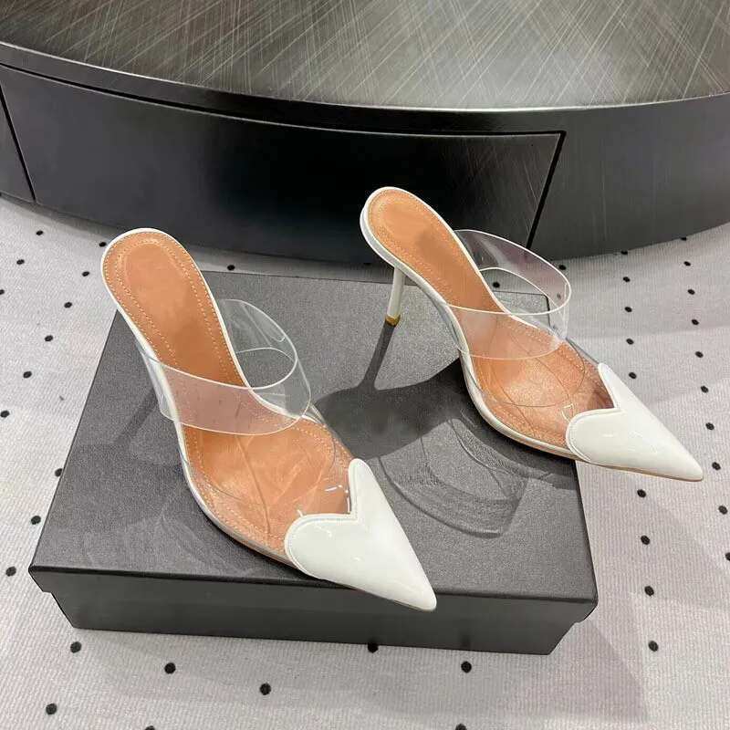 Elegant Pointed Toe Transparent PVC Heart High Heels Mules Slipper Women 2024 Black White Red Shoes Designer Pumps