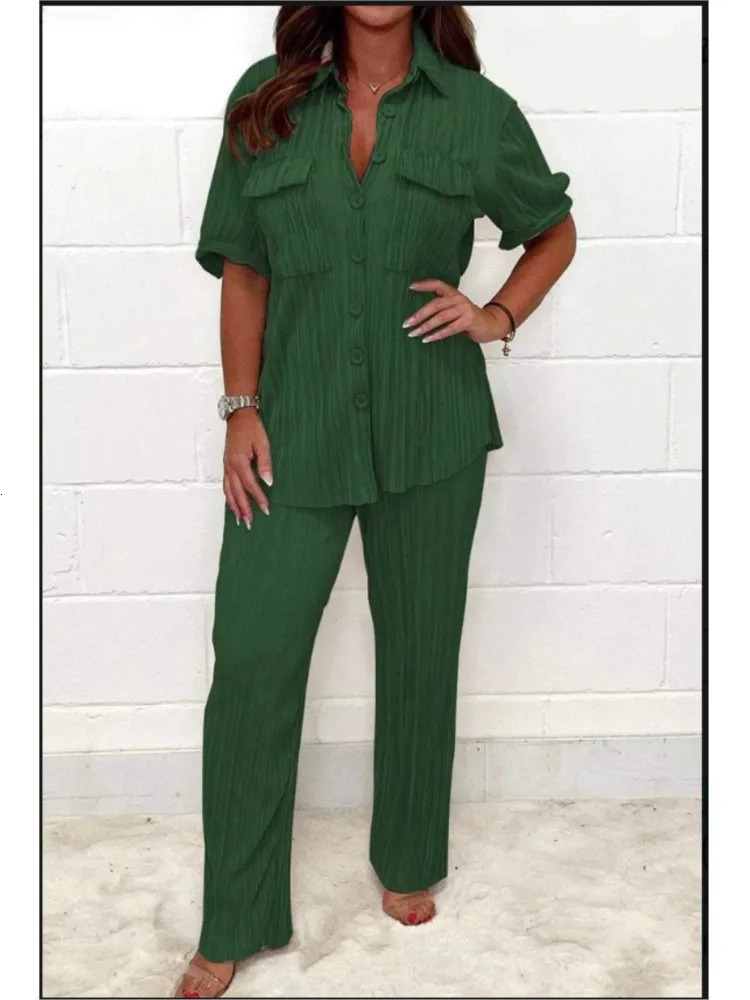 Elegant Solid Color Womens 2-piece Set Spring/Summer Long Sleeve Shirt and Pants Set Womens Casual Set 250321