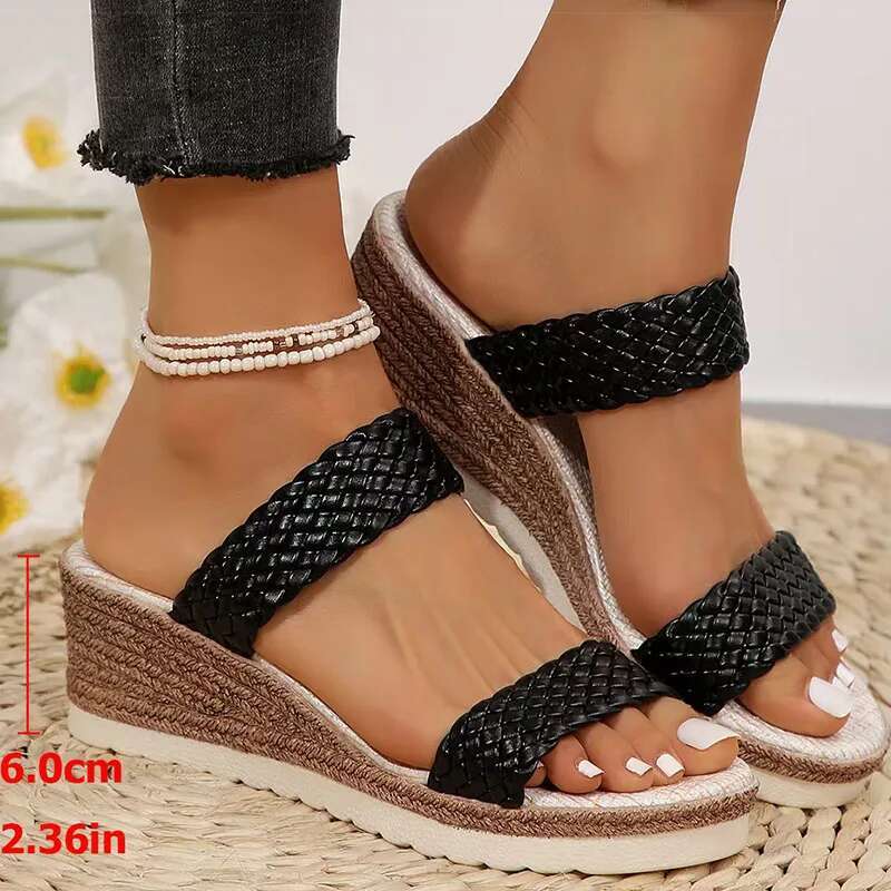2025 Summer New Women's Bohemian Designer Fashion High Heel Sandals, Slope Heel Women's Slippers