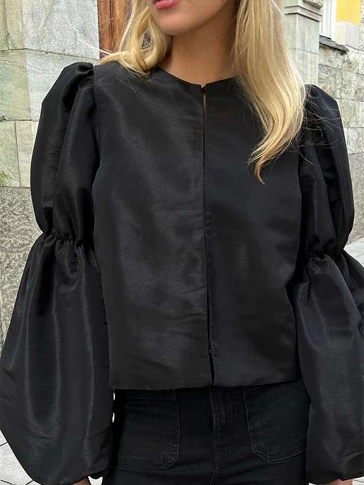 Fashion Long Lantern Sleeve Shirt For Women Casual Single Breasted O-Neck Loose Blouse Spring Female Street Shirts
