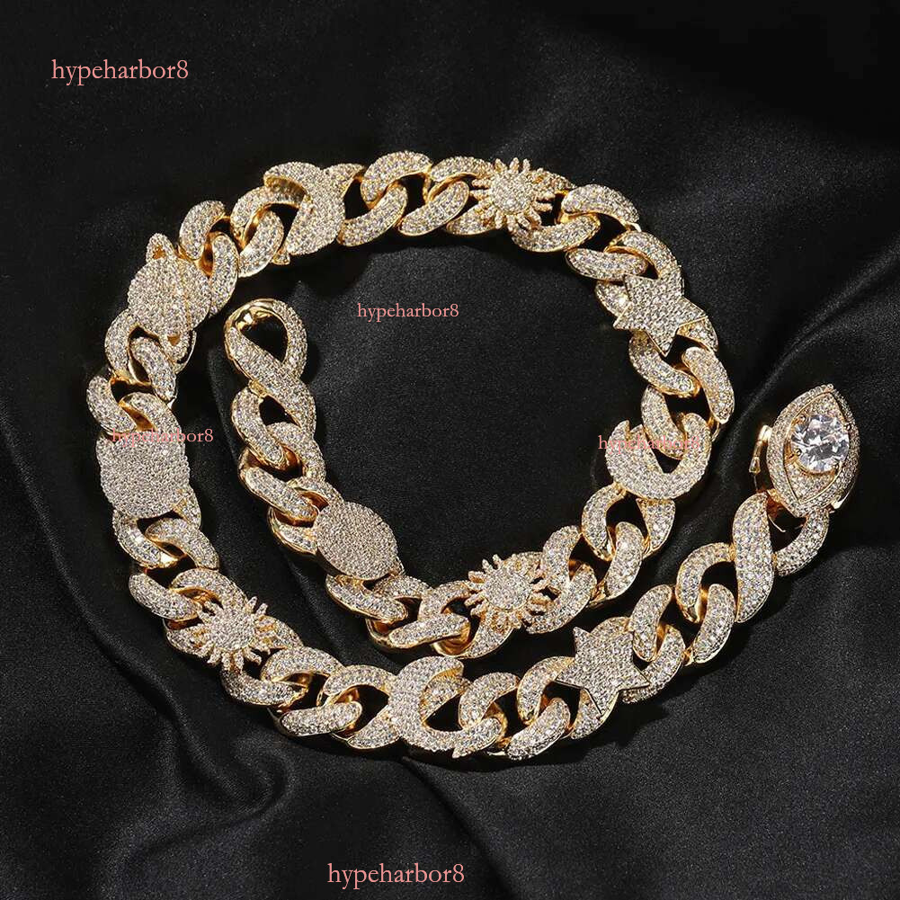 16mm Hip Hop Sun Star Eye Moissanite dias Cuban Chain Necklace Bracelets Gold Plated 5A Zircon Men Jewelry Set for women men