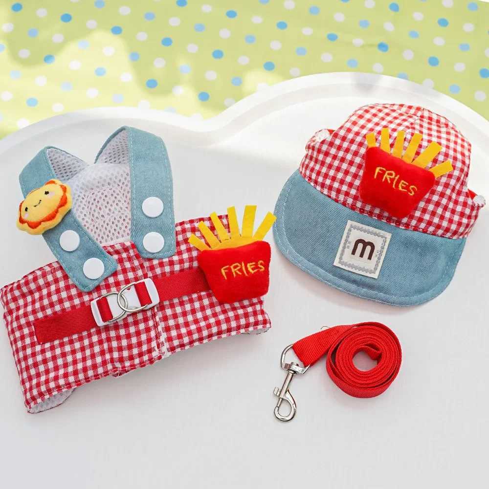 Pet French fries chest and back towing rope set four season cat and dog clothing outdoor activity sun hat supply dog harness X250326