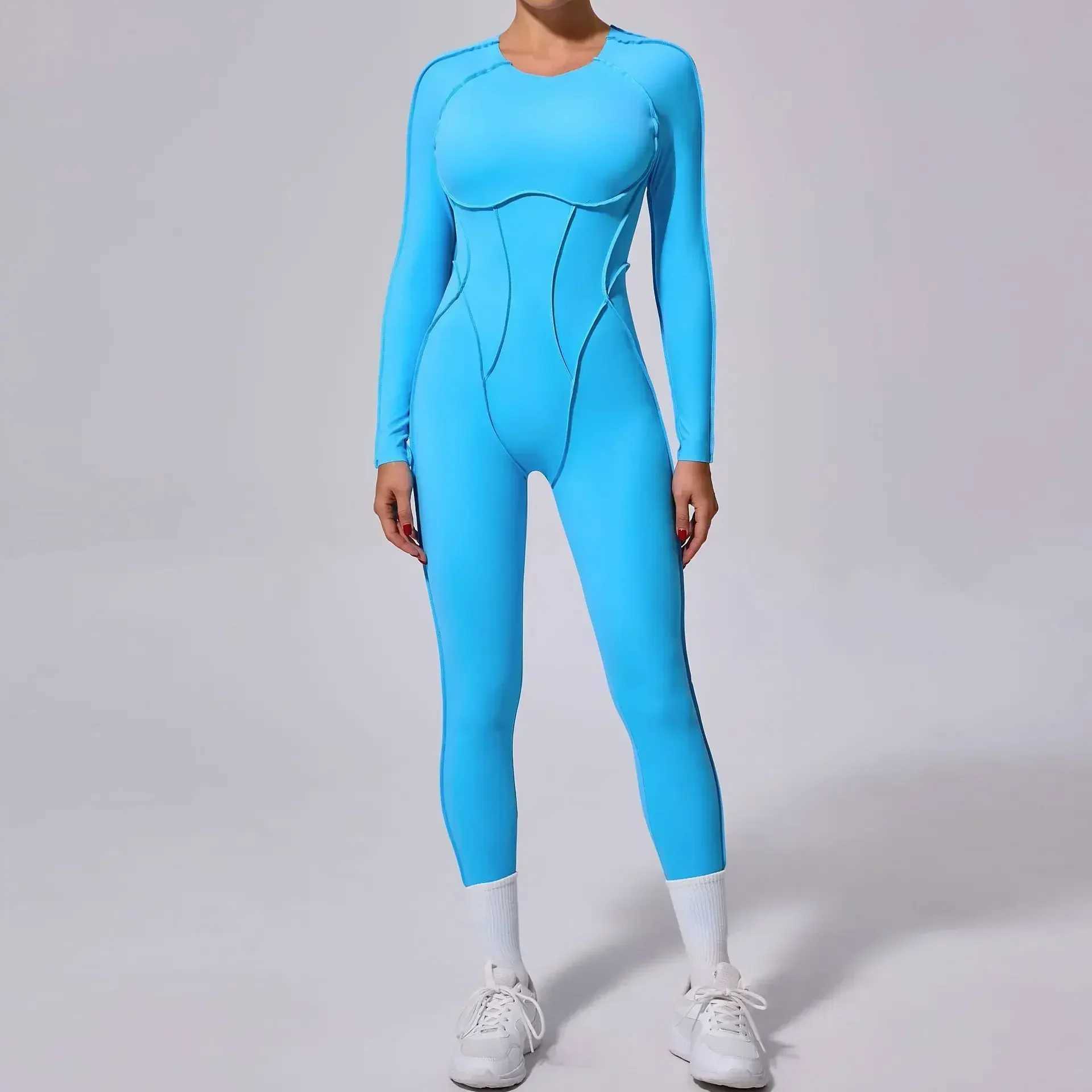 Seamless yoga jumpsuit sports and fitness splicing hip lifting integrated tight fitting hollow beauty back fitness suit W250326