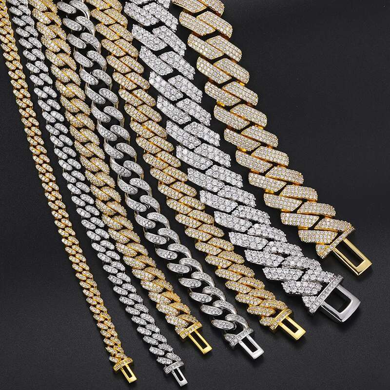 Hip Hop/Rock Iced Out Cuban Link Chain Necklace Sterling Silver 925 For Men Hip Hop Jewelry