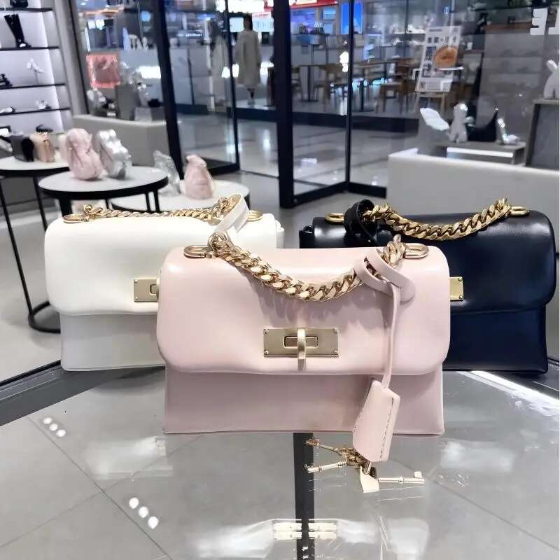 Genuine Leather Square Messenger For Women 2025 Spring New High-End Cowhide Golden Chain Crossbody Bag Ladies Mini Handbag