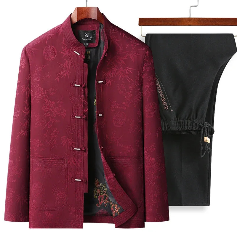 Tang style toppants autumn collection for middleaged and elderly mens clothing fathers Chinese round buckle spring grandfather set 250326