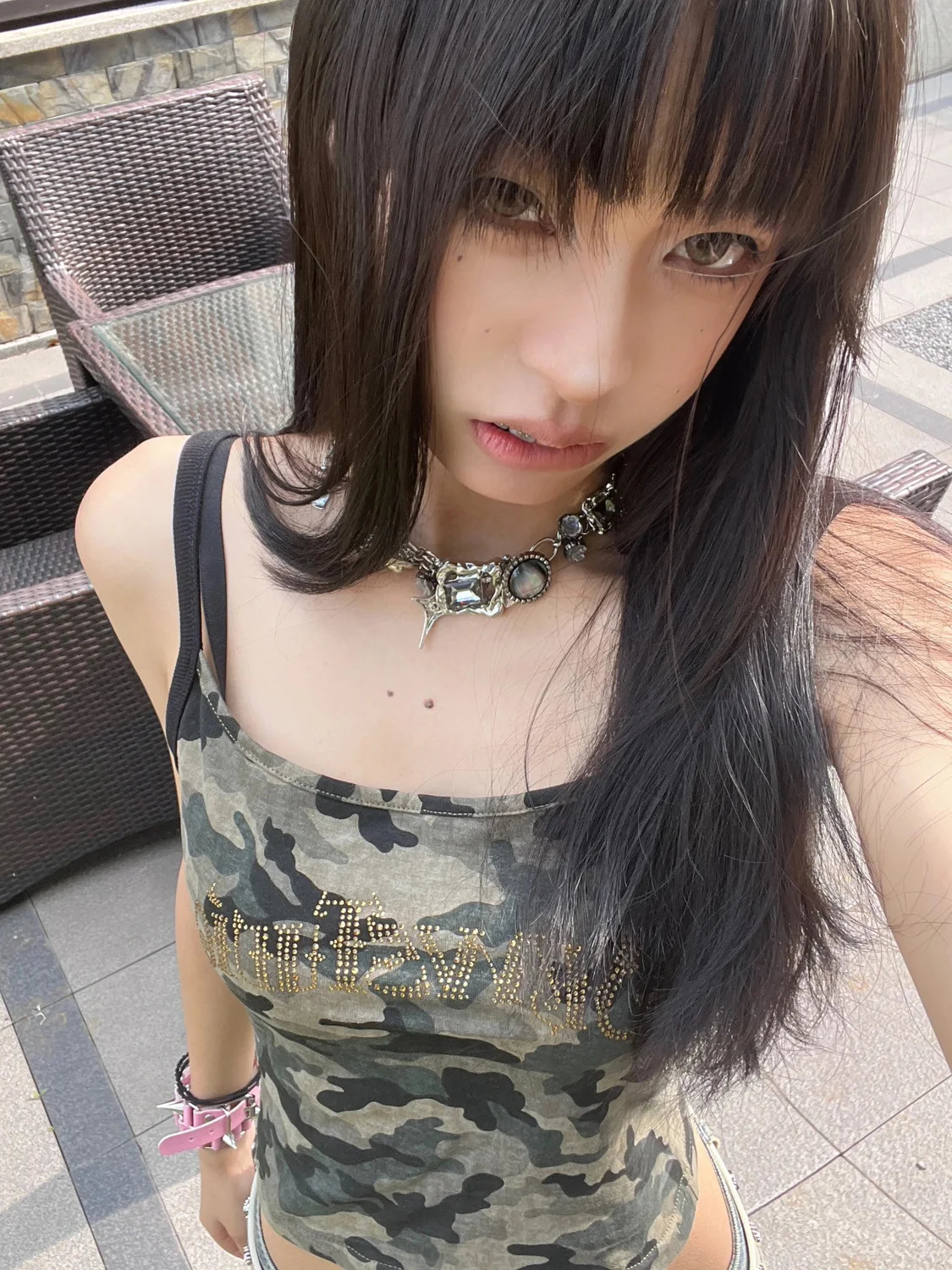 American Vintage Camouflage Vest for Women Summer Slim Fit Tank Top Y2k E-Girl Sexy Off Shoulder Camisole Tops 250321