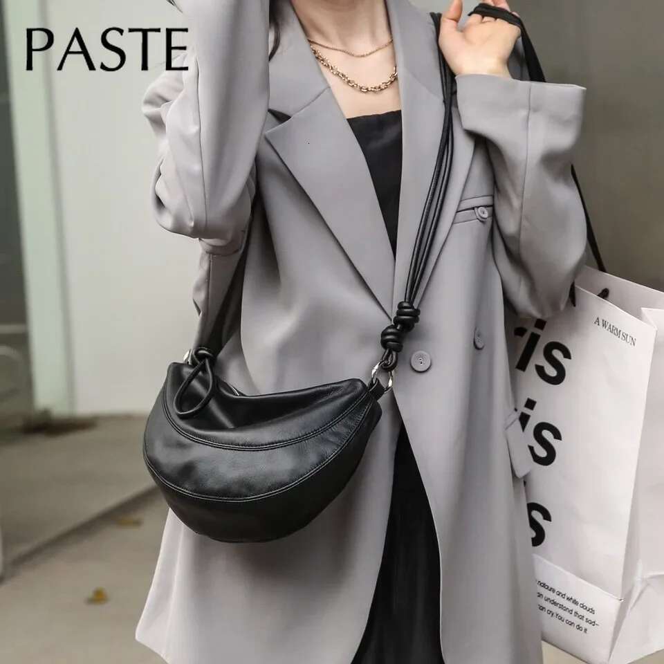 Women's Bags Niche Style Half-Moon Shape Flap Saddle Small First Layer Cow Leather Women Shoulder High-End Daily-Use Crossbody Bag