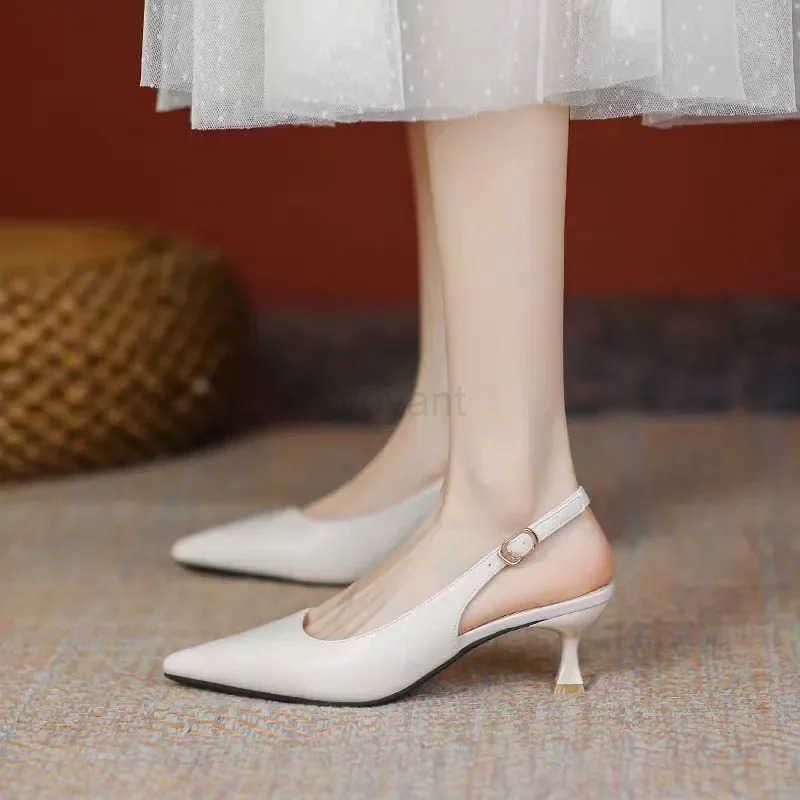 New Wens Sandals Pointed Toe Slingbacks Pumps Wedding Shoes Low H Dress Shoes Slip on Black Wen Shoes Z250326
