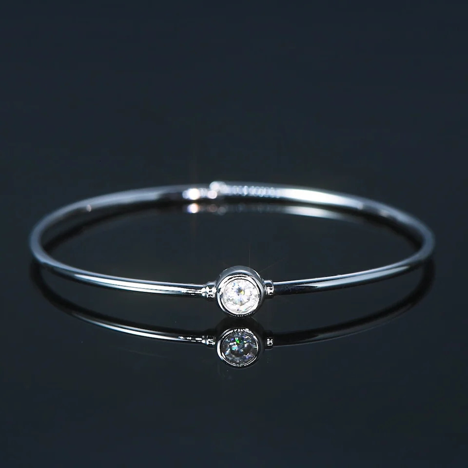 Anziw Simple Bangle 925 Silver 5mm 0.5ct D Color Bezel Bangles 14K Gold Plated Hollow Tube Bracelet for Women Jewelry 250318