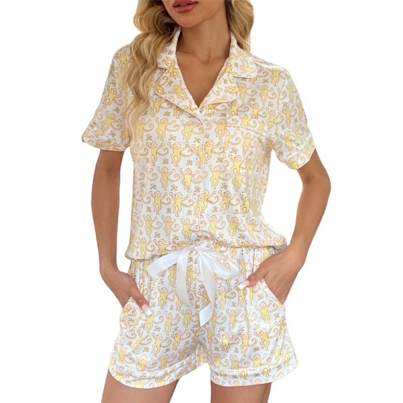 New standing thin short sleeved shorts set for women's home clothing