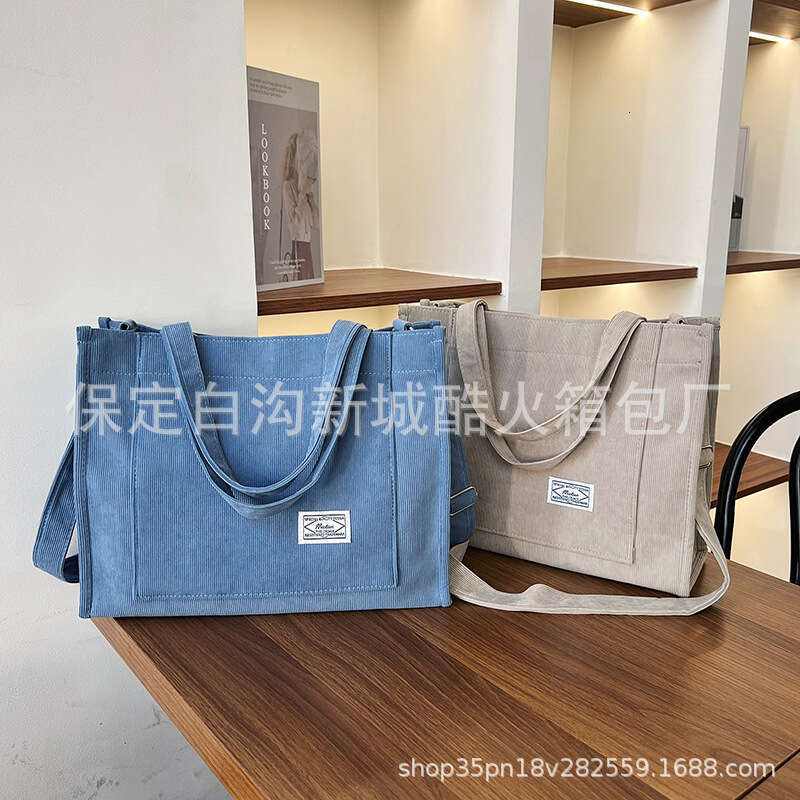 Computer corduroy shoulder handbag, 2024 new tote Korean version, fashionable Sen series crossbody bag, large capacity