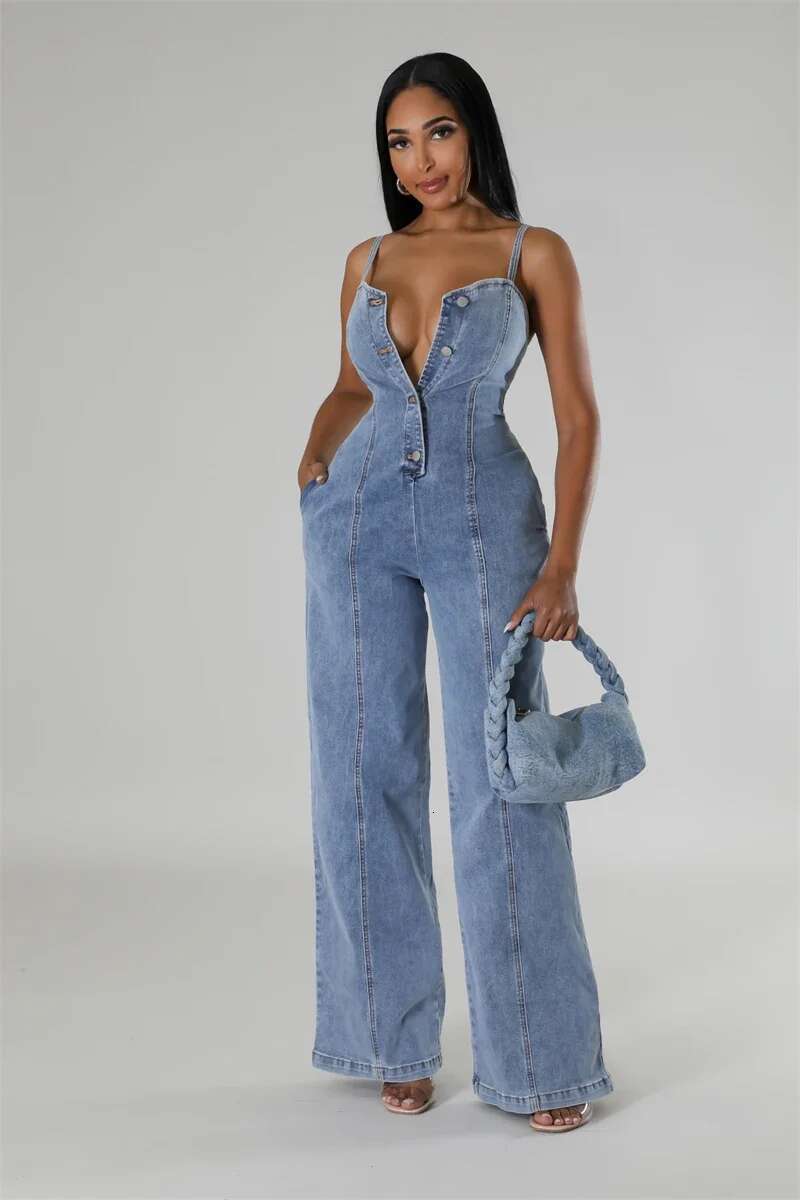 Streetwear Strapless Wide Leg Jeans Jumpsuits Summer Clothes Women Sleeveless Denim Rompers Playsuits One Pieces Overalls Outfit