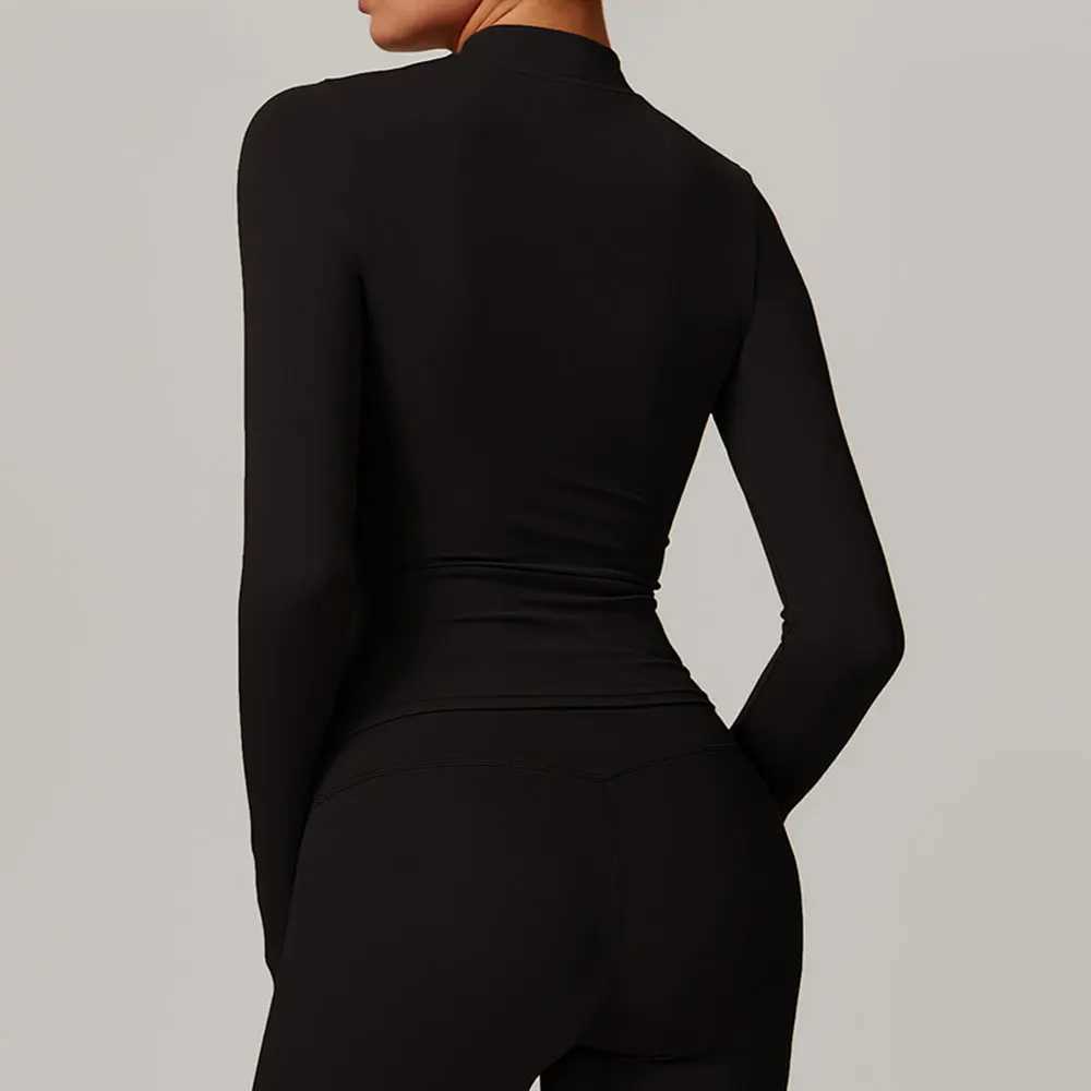 Zipper long sleeved yoga shirt sports top fitness yoga top gym top sports clothes womens push ups running full set of clothes W250326