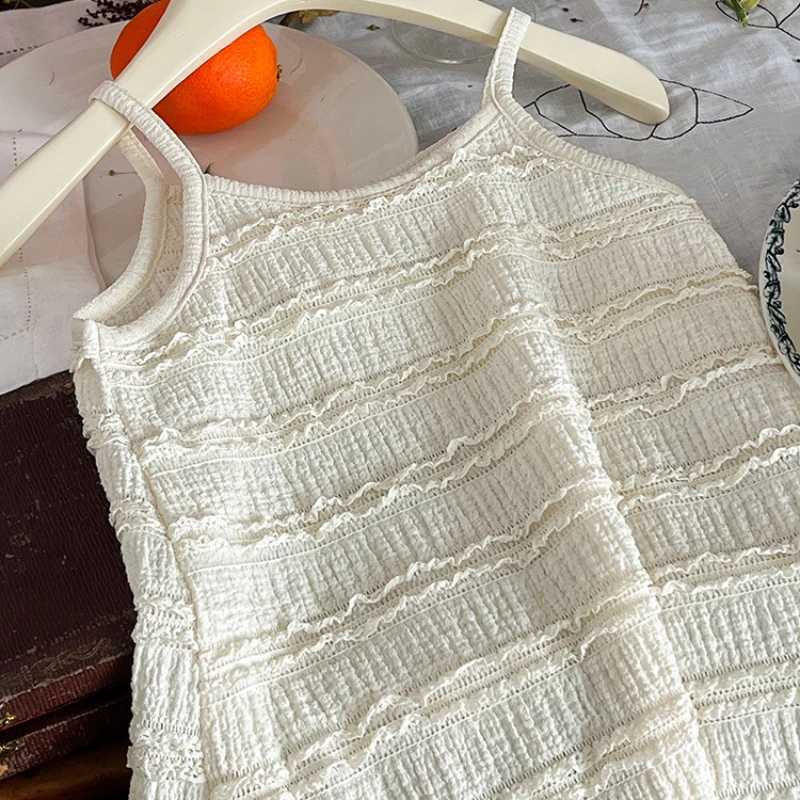 Childrens clothing girl sleeveless dress 2024 summer new fashion mid length lace solid color casual princess slippers W250326