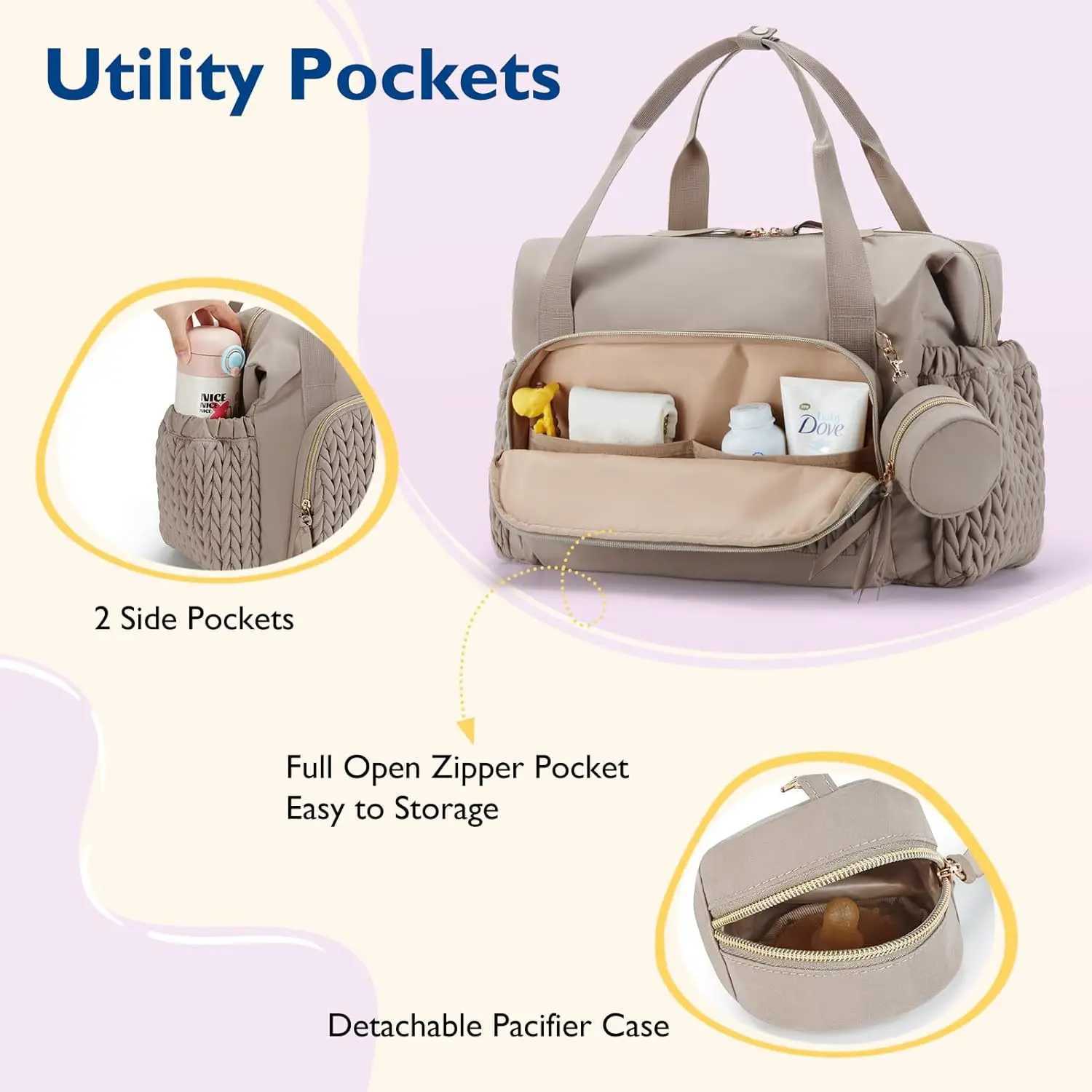 Diaper Bag Tote Large Diaper Bags Waterproof Hospital Bag for Labor Delivery Baby Bag with Pacifier CaseTravel Diaper ToteC250326