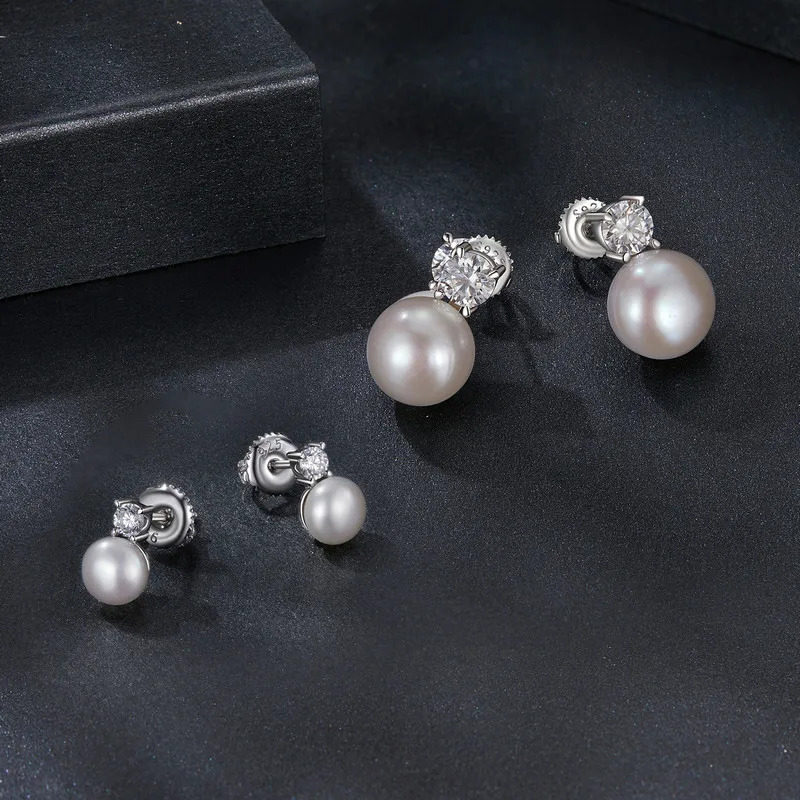 U 0.1CT Mini Pearl Stud Earrings Natural Freshwater Drop Earrings Lab Diamond 925 Sterling Silver Jewelry Gift 250318