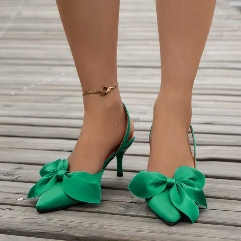 Sandals Summer Wen Luxury Brand High H Sandalias Sexy Pointed Toe Slip on Bow Casual Shoes Off High H Wen Sandals Z250326