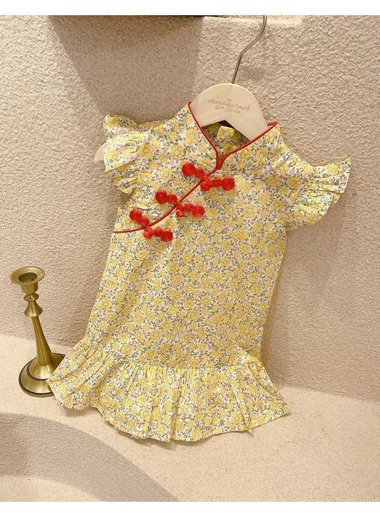 Girl Summer Dress Cheongsam Childrens Dresses Vestidos Kids Clothes Fashion Baby Chinese Qipao Modern Hanfu Girls Tang Sle W250326