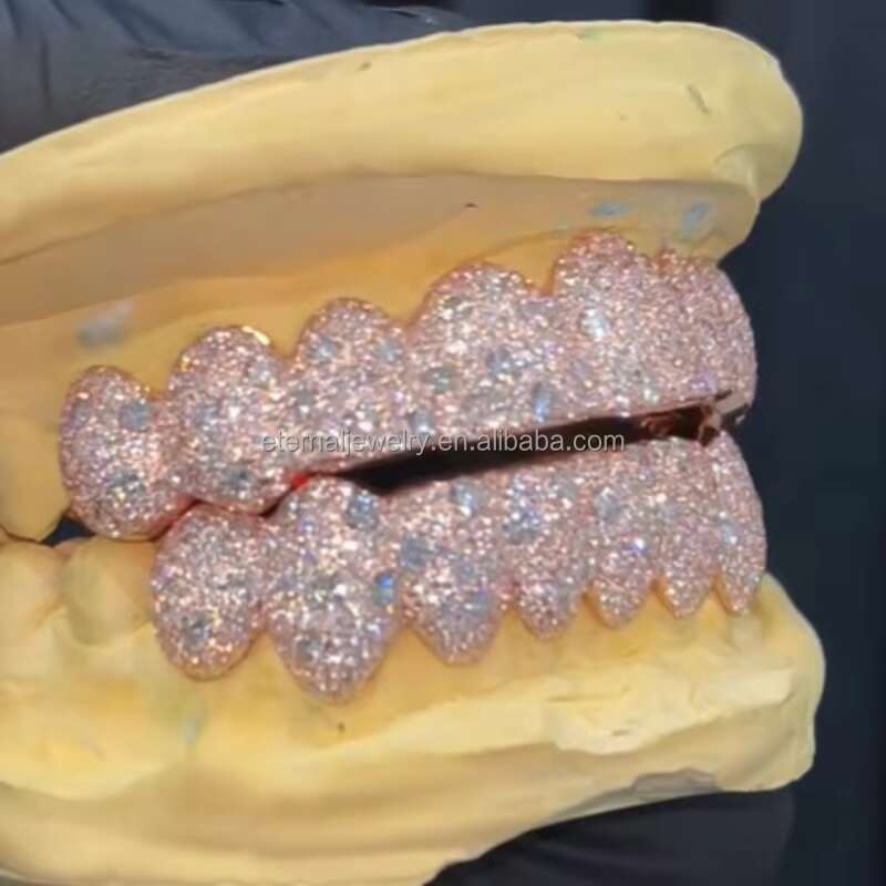Custom Fashion Hip Hop Jewelry 925 Sterling Silver Iced Out VVS Diamond Round Cut Moissanite Teeth Grillz for Mens