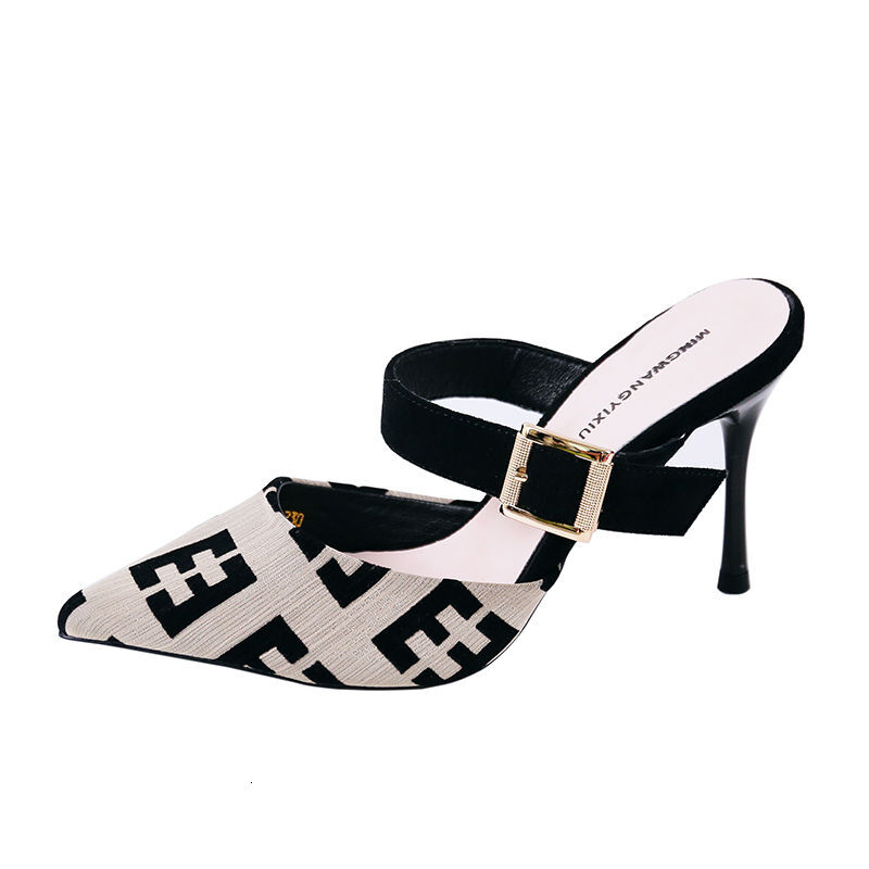 2025 Summer New Fashion Internet Celebrity OL Pointed Outerwear Cool Dragging Slippers Versatile Baotou Thin Heels Half Dragged Women