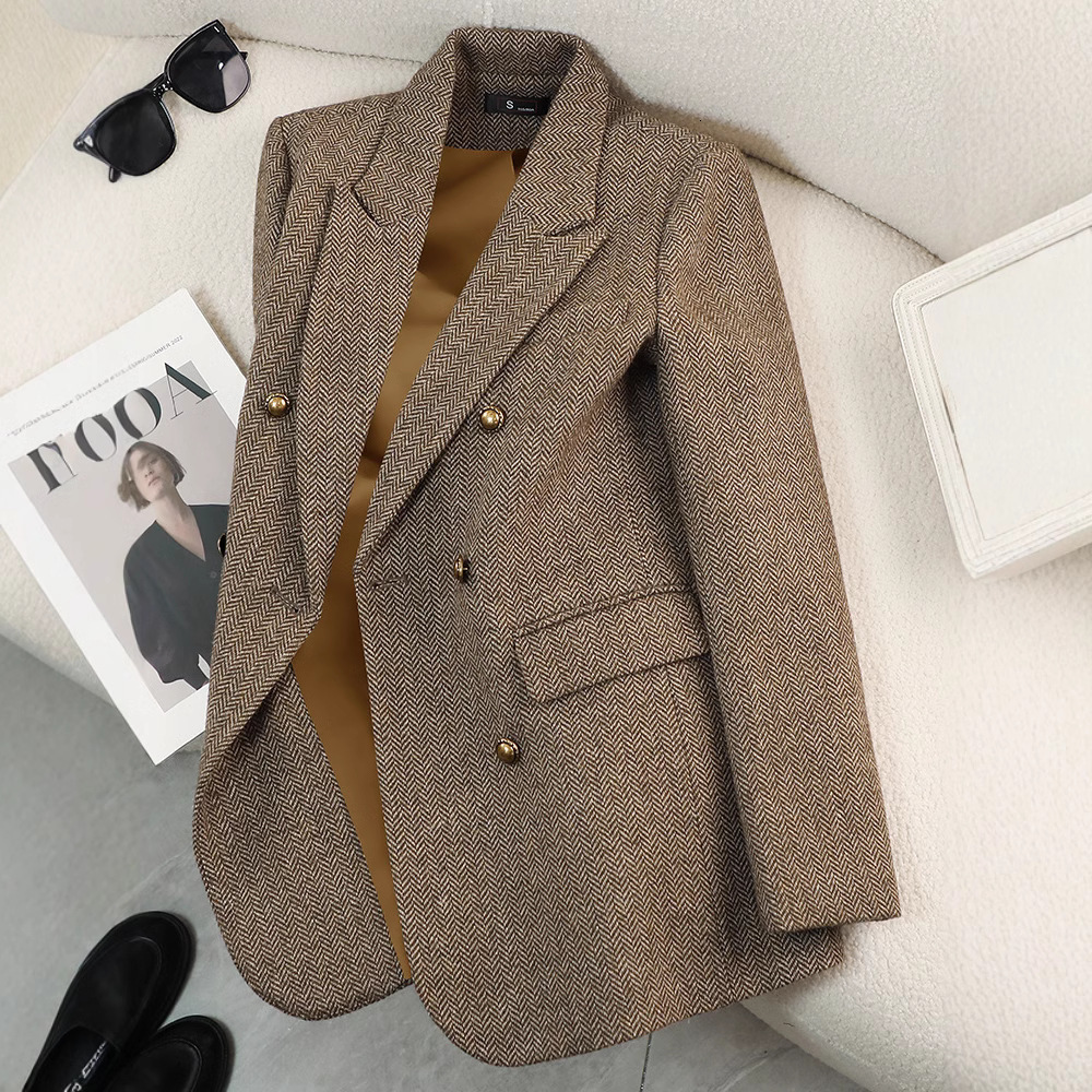 Wool jacket women 2024 new autumn and high-end temperament loose plus casual gray suit top for winter