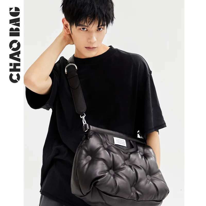 Light Personality Autumn And Winter Down Cloud Space Cotton Pillow Soft Leather Crossbody Bag Men's Big