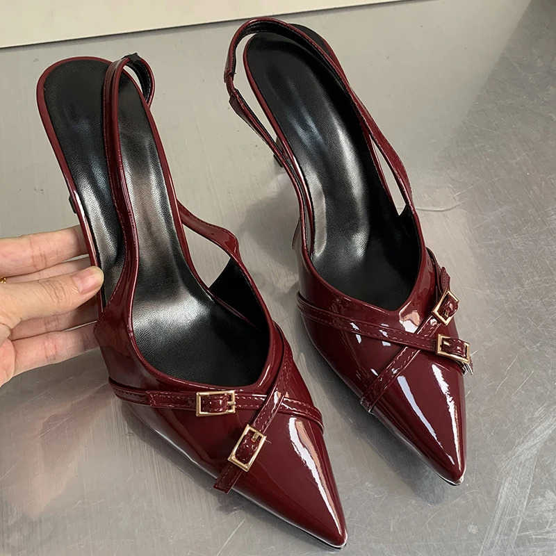 Fashion Fem Sandals Red Fashion H Wen Pumps Footwear Slingbacks Shoes For Pointed Toe Buckle Strap Ladies H Shoe Z250326