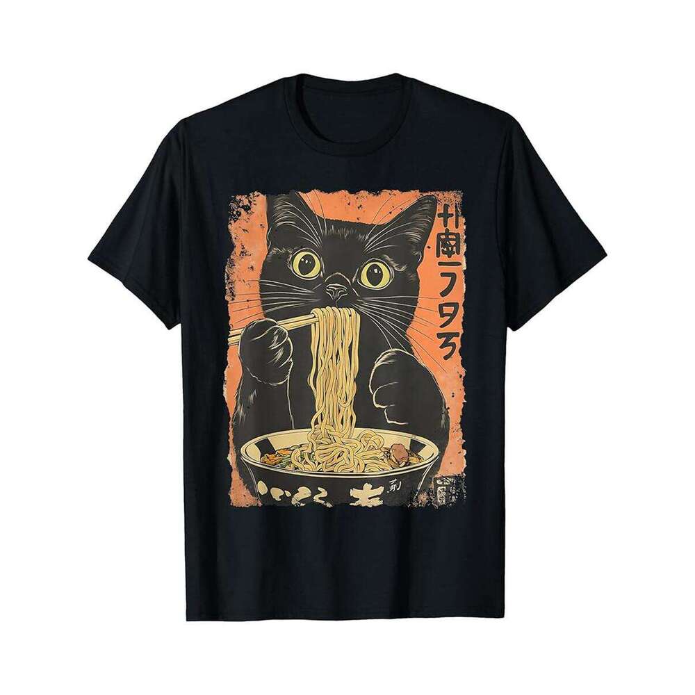 Designer T shirt Vintage Cat Cherry Blossom Japanese Mountain Graphical Art - 220g Tshits