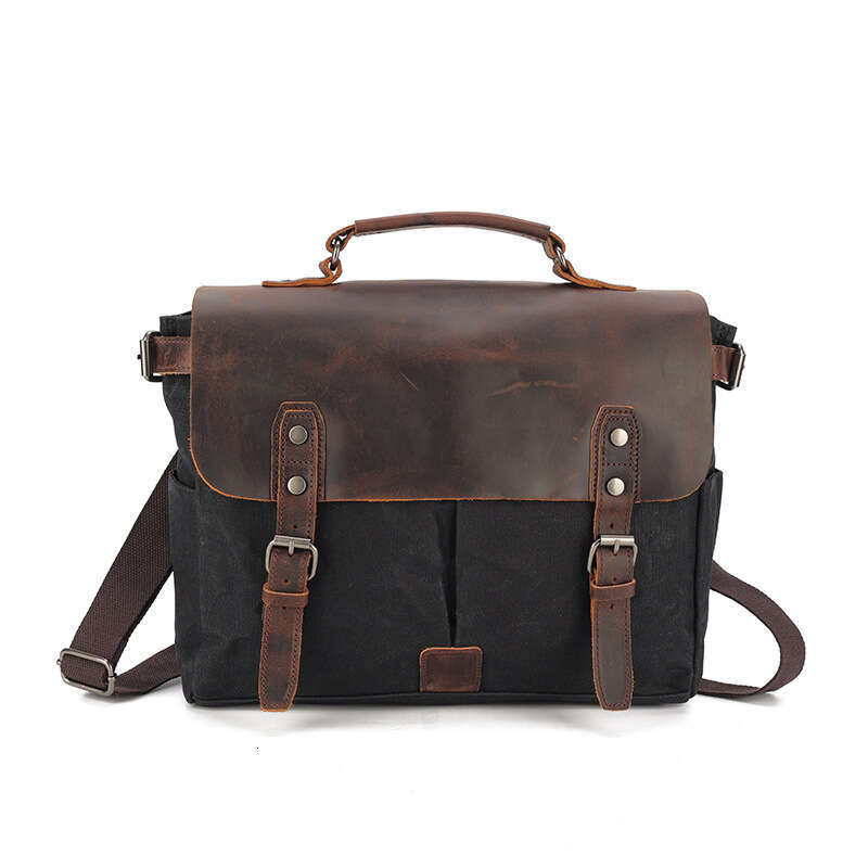 Postman Oil Wax Canvas with Crazy Horse Skin Men's Shoulder Bag briefcase