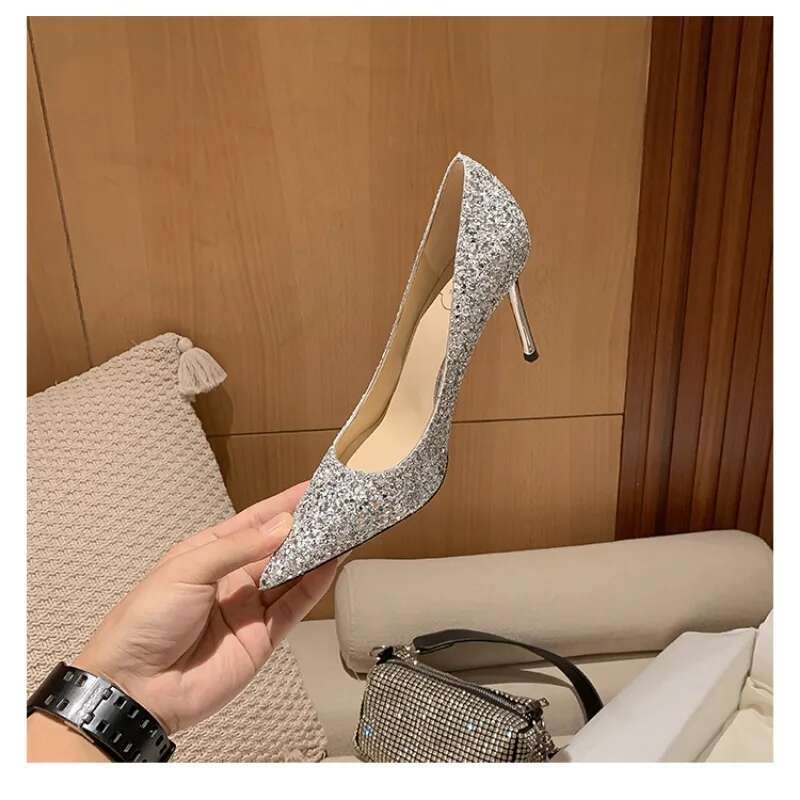 2025 Summer New Women's High Heels Shining Designer Fashion High Heels Wedding Bridal Gold Shoes Atos Mujer
