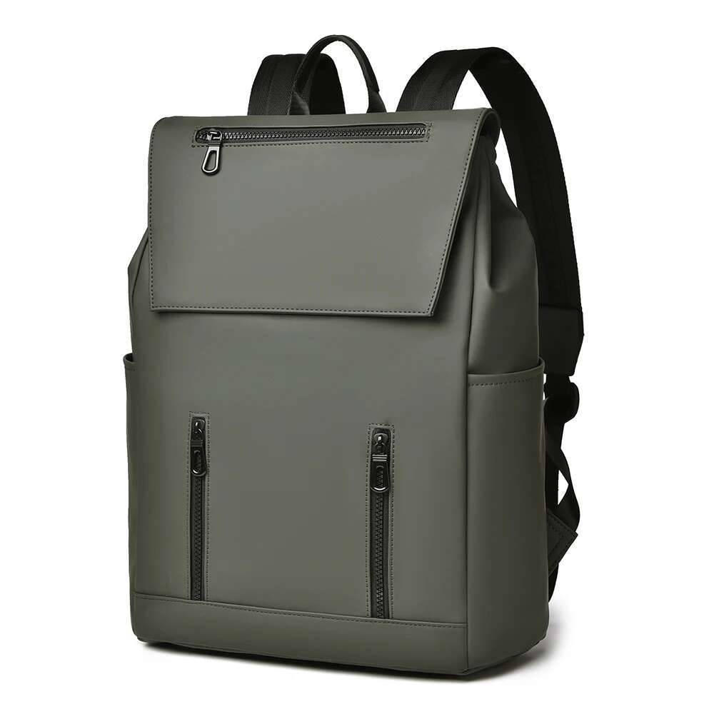 Olive Green Men's Utility Backpack With Multiple Zippers, Perfect For Commuting And Travel, Spacious & Durable