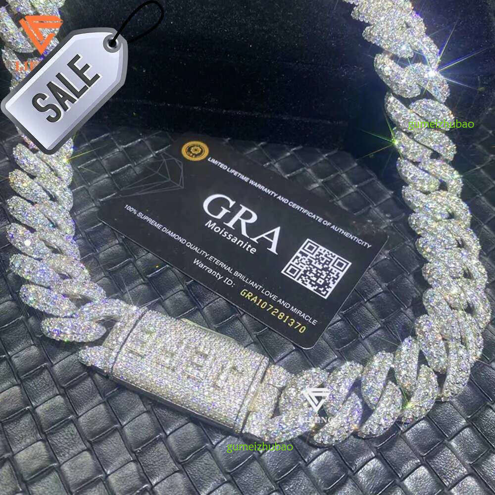 Hot Selg Fashion Style Sier Pass the Dia Test White Gold Cuban k Chain d Vvs 1 Moissanite Necklace