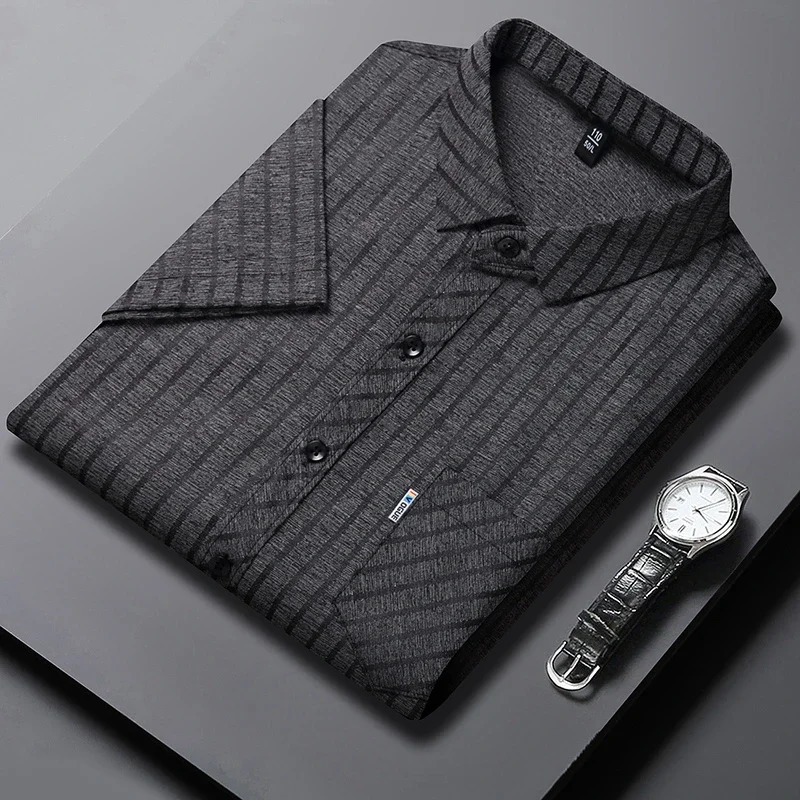 mens business casual short sleeved printed shirt wrinkle resistant comfortable without ironing all season top 250326