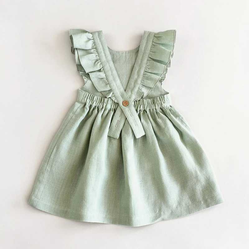 2024 Summer New Cute Cotton Linen Princess Dress Solid Color Ruffle Sleeveless Dress TZ47 W250326