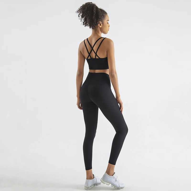 SOISOU New Nylon Yoga Set Womens Track and Field Clothing Fitness Gym Two piece Set Womens Sports Bra Tight corset Womens Sports Clothing Breathable W