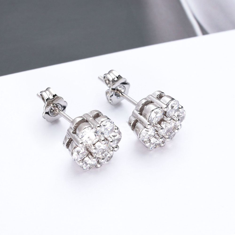 Classic Charm Flower Stud Earrings Bling Cubic Zircon Women Girl Jewelry Gift