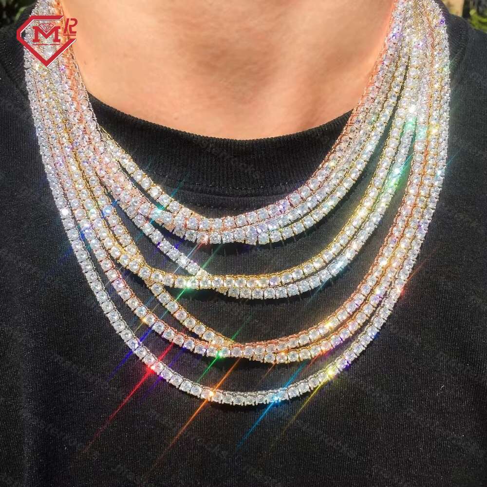 Hiphop Moissanite Tennis Chain 2MM 4MM 6MM 8MM 925 Sterling Silver Iced Out VVS Moissanite Chain