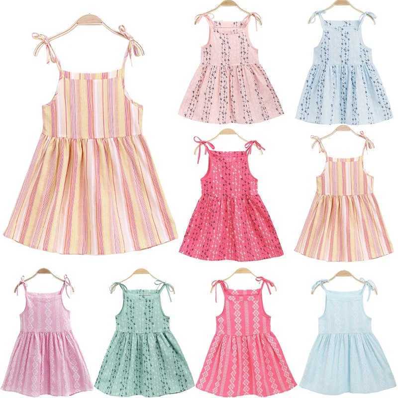 2017 Summer Girls Korean Strappy Dress Childrens Pink Sleeveless Printed Dress Baby Cotton and Linen Casual Princess Dress W250326