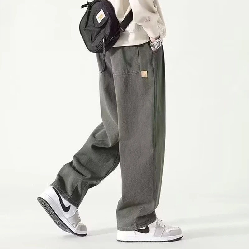 M3XL American fashion wide leg pants for men green khaki color runners bagged and dragged cargo cart Y2K fully matched 250326