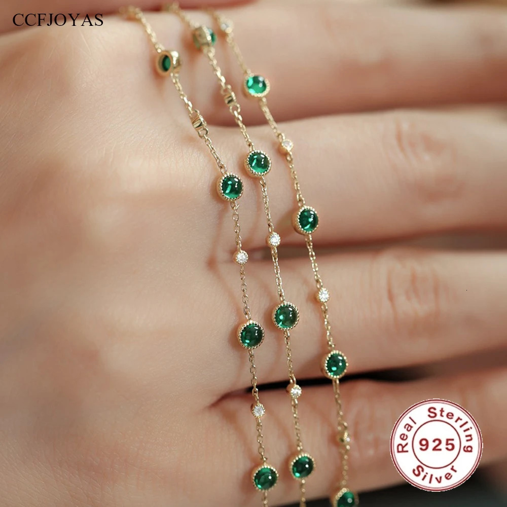 CCFJOYAS 100% 925 sterling silver jadeite zircon bracelet for women 18k gold-plated exquisite chain bracelet gift 250326